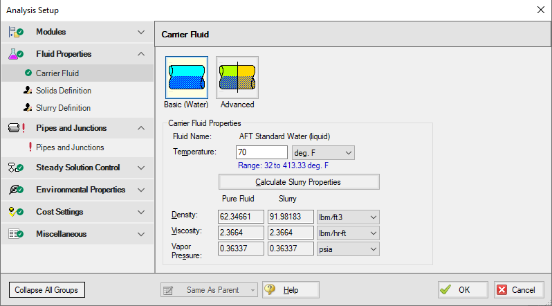 Analysis Setup for Pump Sizing for Sand Transfer System example